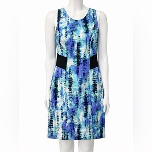 AGB Size 16 Blue Abstract Print Sheath Dress Sleeveless Career Midi